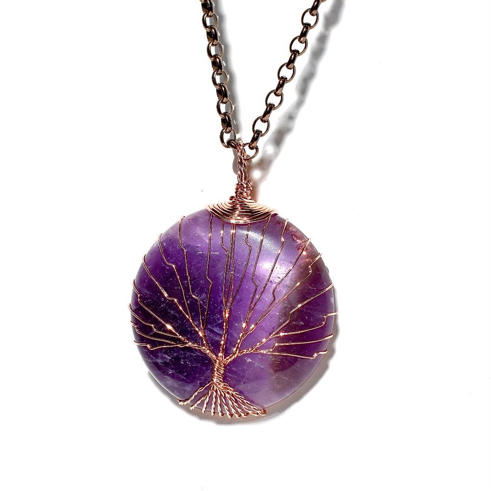 925 Silver Italian Large Amethyst Tree Of Life 20" Necklace